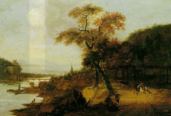 Jacob van der Does Landscape along a river with horsemen Sweden oil painting art
